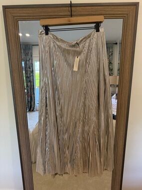 Anthropologie Metallic Pleated Maxi Skirt - Silver